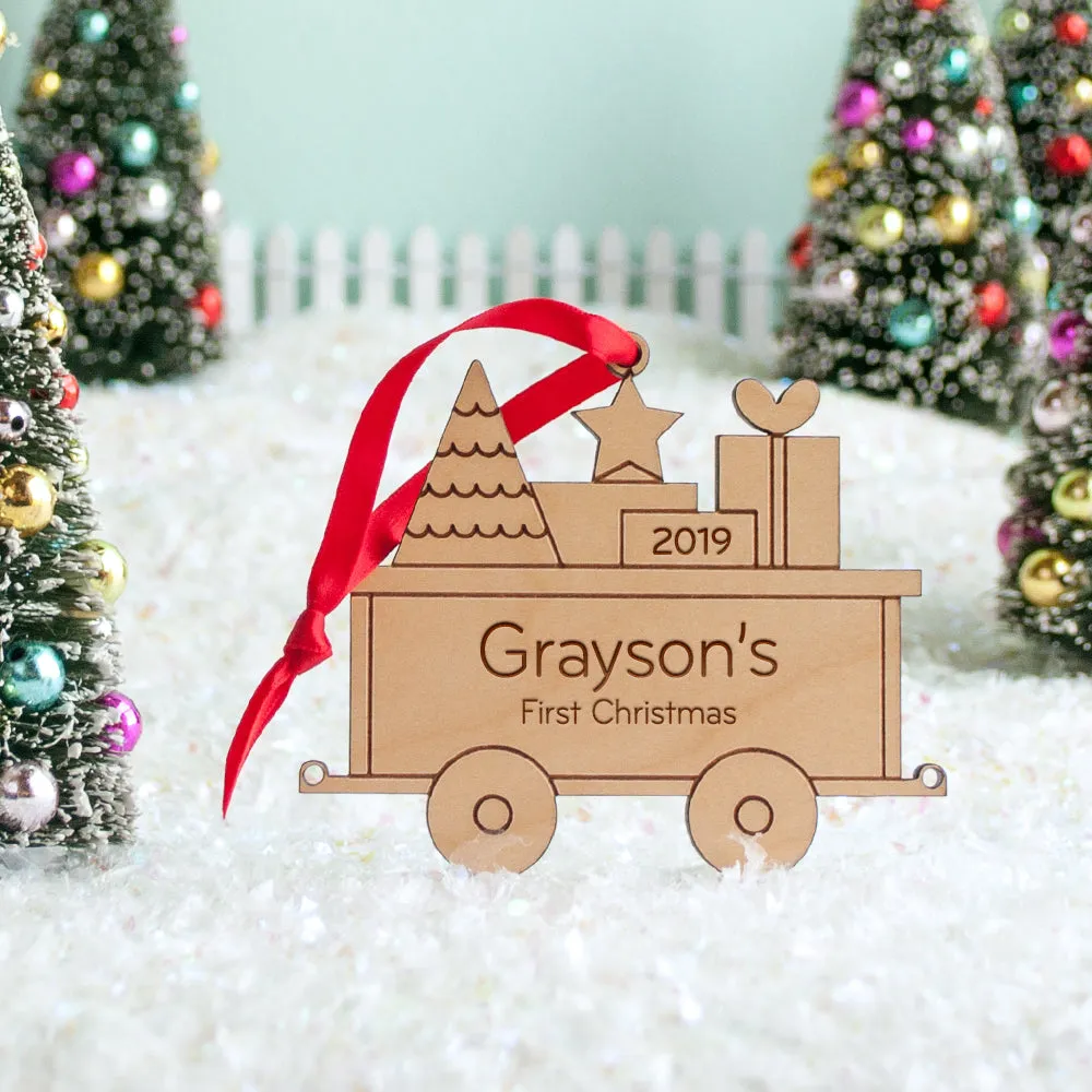 Train Wooden Christmas Ornament - Personalized Package Car