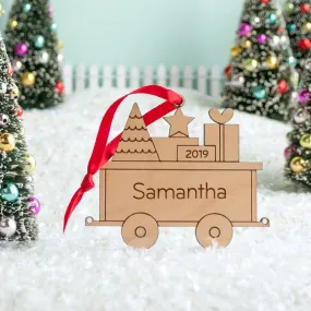 Train Wooden Christmas Ornament - Personalized Package Car