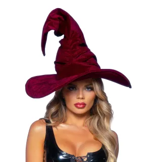 Velvet Ruched Witch Hat in Burgundy