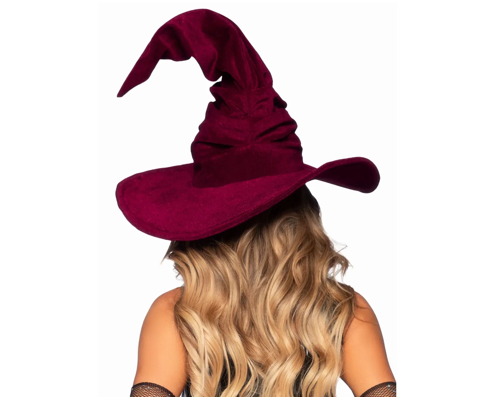 Velvet Ruched Witch Hat in Burgundy