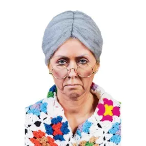 Womens Old Lady With Bun Grey Wig