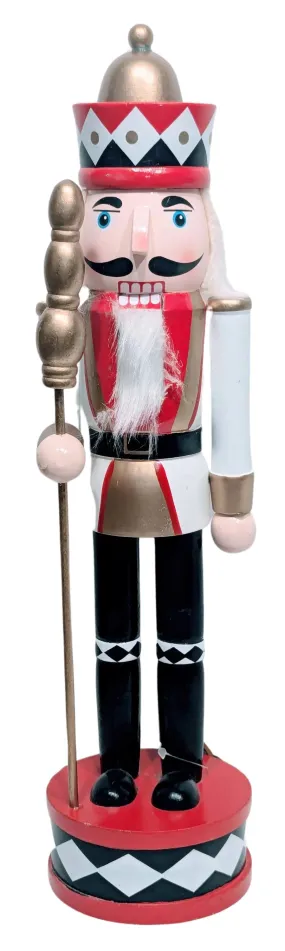 Wooden Harlequin Nutcracker - Red/Gold/Black & White