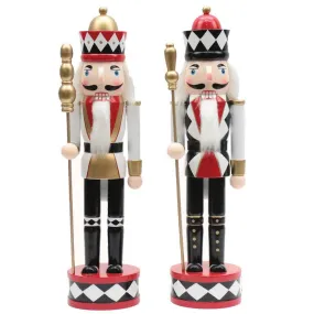 Wooden Harlequin Nutcrackers - Red/Black/White/Gold, 15"