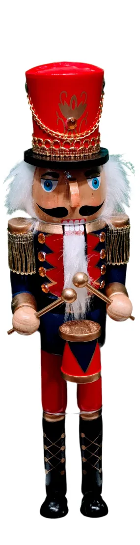 Wooden Red/Blue/Gold Soldier Nutcracker Holding a Drum