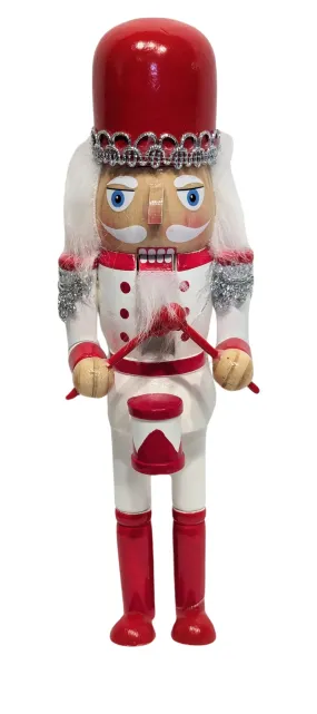 Wooden Retro Red/White/Silver Retro Nutcracker with Drum