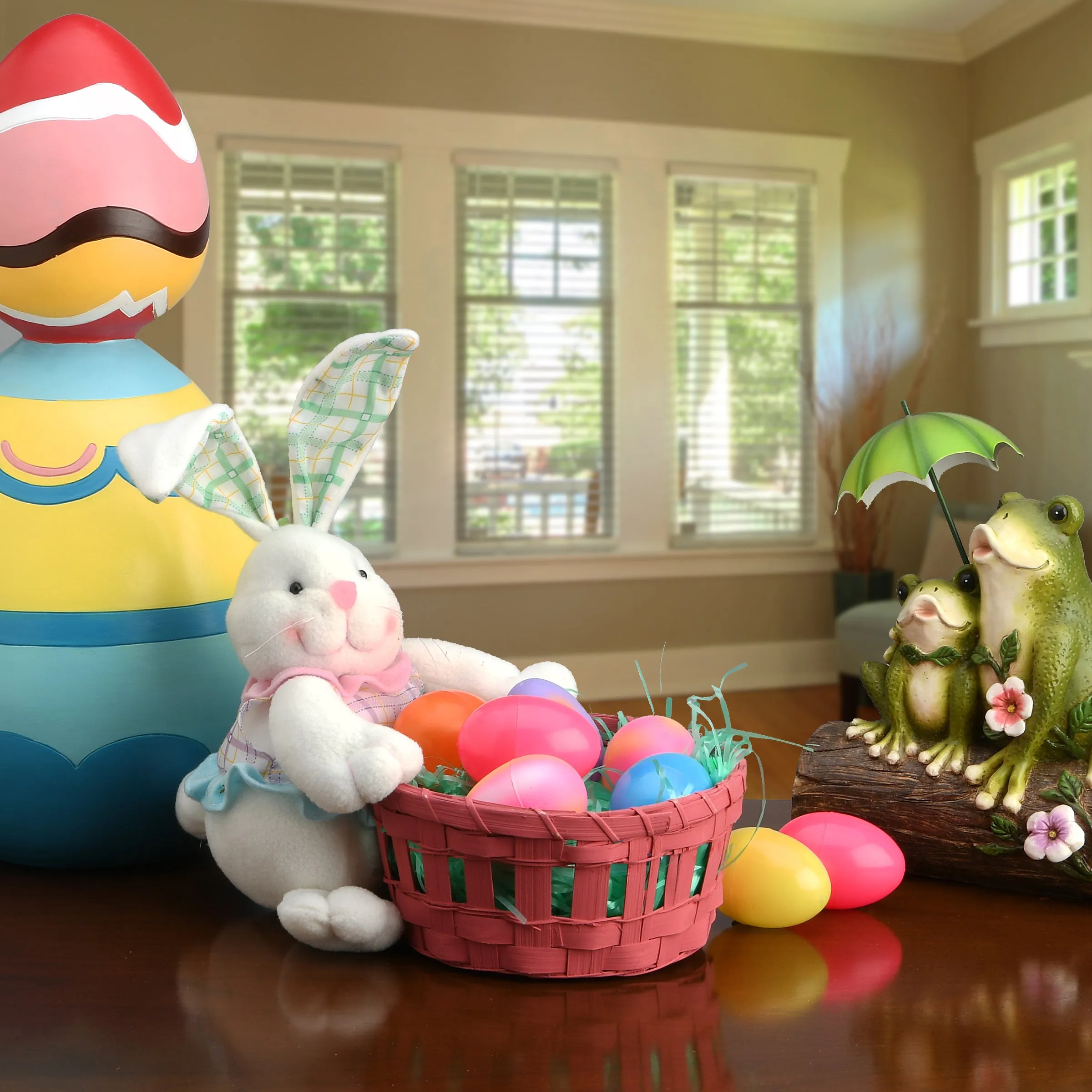 Woven Red Easter Basket with Plush White Bunny Doll, Easter Collection, 8 Inches